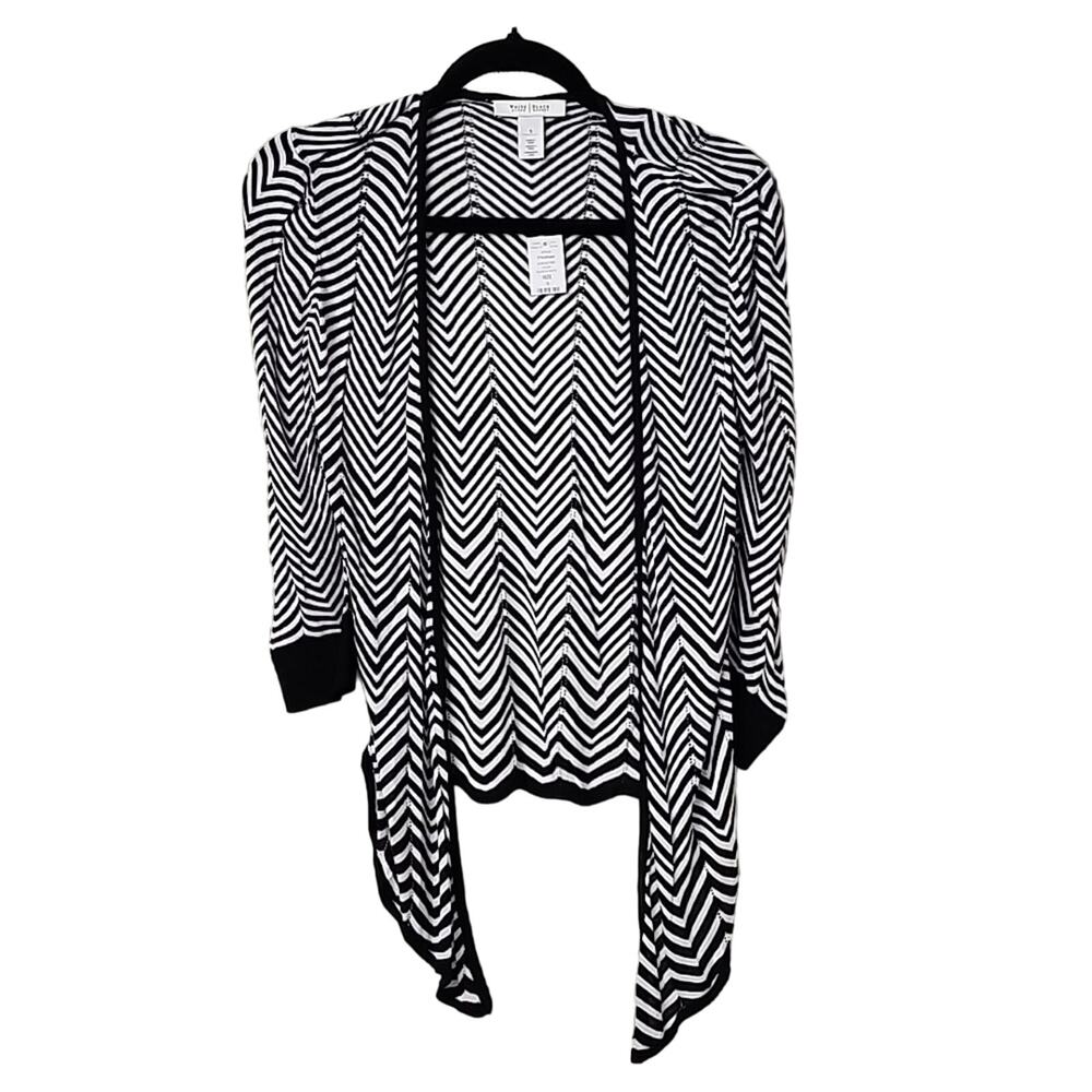 White House Black Market Quarter Sleeves Zip Zag Open Cardigan Womens Small NWT